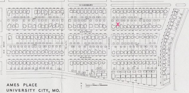 The red "X" marks the location of 6647 Waterman *Click on picture to enlarge* 