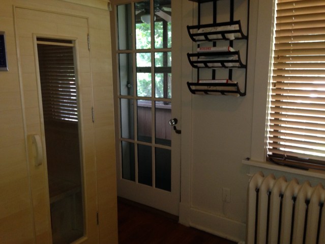 2nd floor spa showing door that leads to 2nd floor screened porch. (July, 2015)